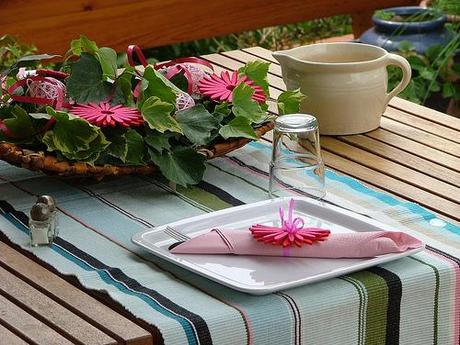 tablescape pink eggs & gerbera