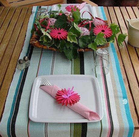 tablescape pink eggs & gerbera