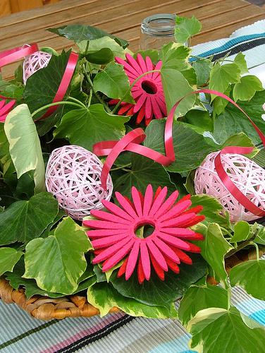 tablescape pink eggs & gerbera