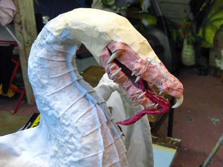 New Paper Mache Dragon- breastplates, start of the head