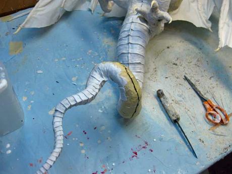 New Paper Mache Dragon- breastplates, start of the head