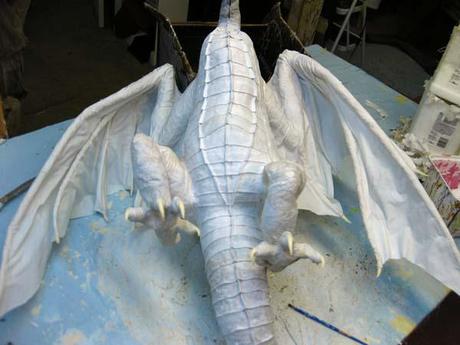 New Paper Mache Dragon- breastplates, start of the head