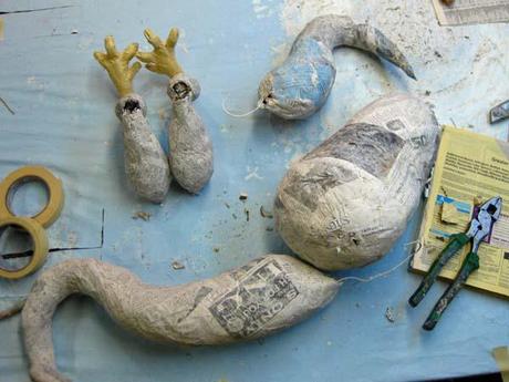 New Paper Mache Dragon- feet, arms, body