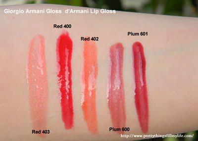 GIORGIO ARMANI Gloss d' ARMANI Lip Gloss Swatches