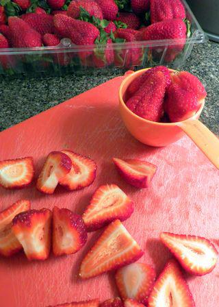 Strawberry Crumb Cake- Prepare strawberries