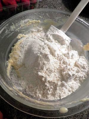 Strawberry Crumb Cake- Fold flour to combine1