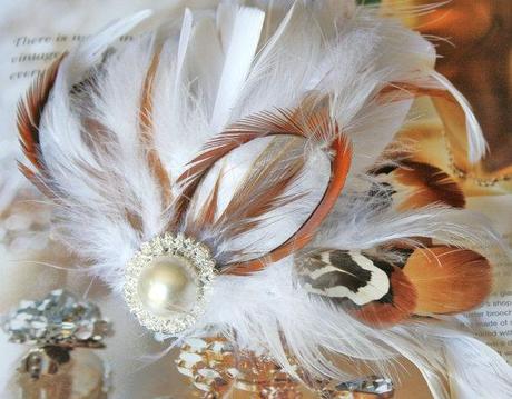 White Pearl n Feather Bridal Fascinator Hair Clip-Free Shipping