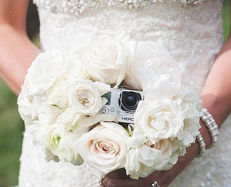 wedding tech trend gopro camera in wedding bouquet