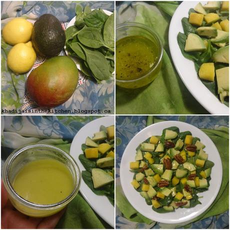 SALADE À LA MANGUE, À L'AVOCAT ET AUX ÉPINARDS / MANGO, AVOCADO, SPINACH SALAD / ENSALADA DE MANGO, AVOCADO Y ESPINACA /سلطة الافوكادو و المانجو و السبانخ