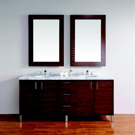 natural wood double bathroom vanity with marble top