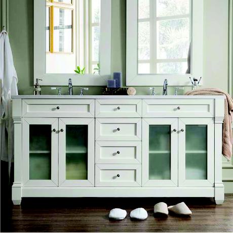 weston double vanity in white with glass doors