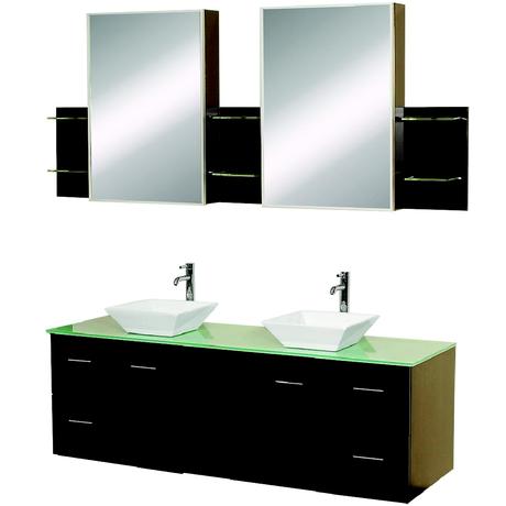 avara double vessel sink floating vanity in espresso with glass top