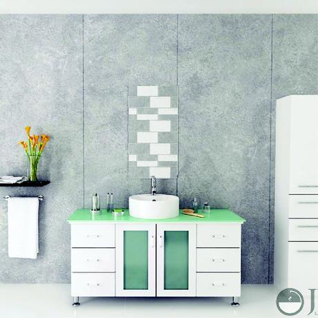 all white single bathroom vanity with glass top