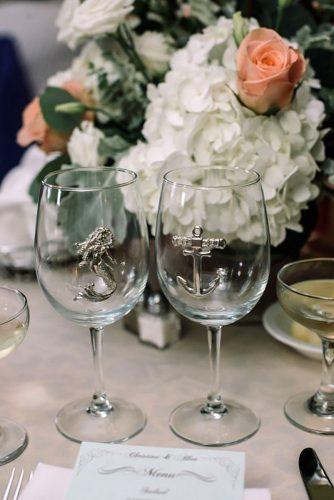nautical wedding glasses ideas with silver mermaid and anchor katie slater photography