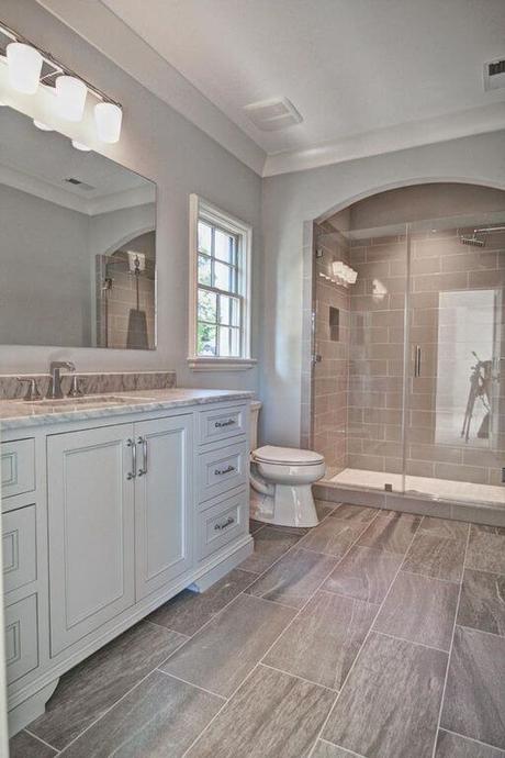 Master Bathroom Ideas with Wood Grain Floor