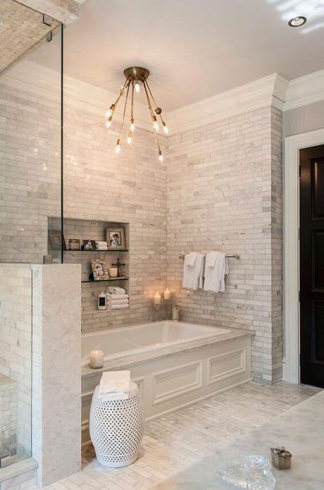 Brick Walls Master Bathroom Design Ideas