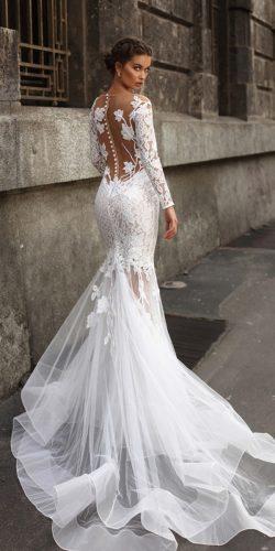 tarik ediz wedding dresses fit and flare with long sleeves lace illusion back