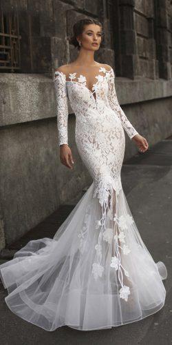tarik ediz wedding dresses fit and flare with long sleeves illusion neckline lace 2019