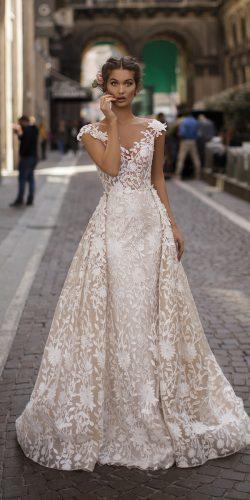 tarik ediz wedding dresses sheath with cap sleeves illusion back floral appliques lace blush 2019