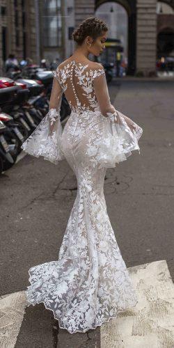 tarik ediz wedding dresses fit and flare with illusion long sleeves nude floral