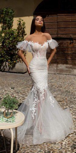 tarik ediz wedding dresses mermaid off the shoulder illusion neckline puff sleeves