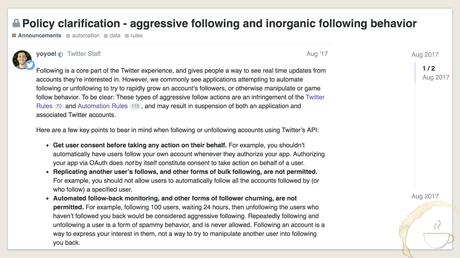 Twitter clarifies policy on aggressive following and inorganic following behavior