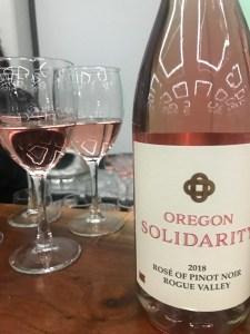 Oregon Solidarity is a rosé wine made from abruptly rejected Rogue River grapes that were purchased and jointly produced by Oregon producers. 