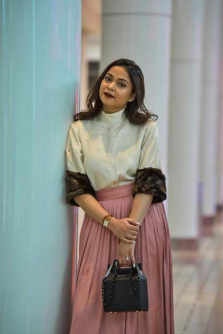 how to wear skirts in winter, dc blogger, fashion, leopard fur coat, j crew skirt. valentino rockstud pumps. street style, fur style, myriad musings, saumya shiohare