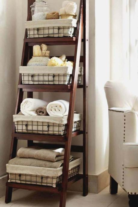 Rustic Bathroom Ideas Ladder Shelf for Spa Bathroom