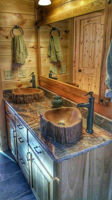 Rustic Bathroom Ideas Wooden Log Sink Tree Basin Made of Concrete