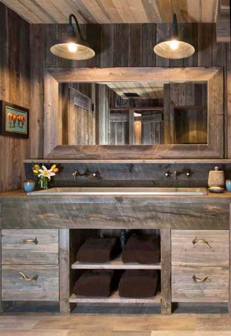 Dark Oak Wood Rustic Bathroom Ideas