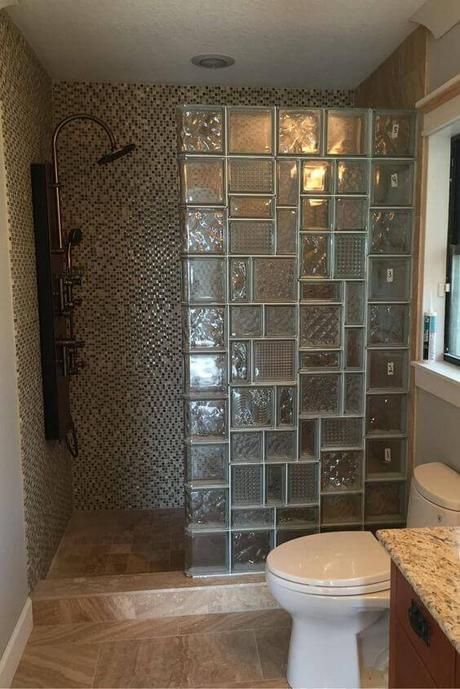 Walk In Shower Tile Design Ideas with Glass Block