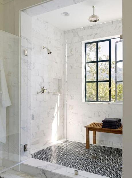Walk In Shower Tile Ideas with French Window