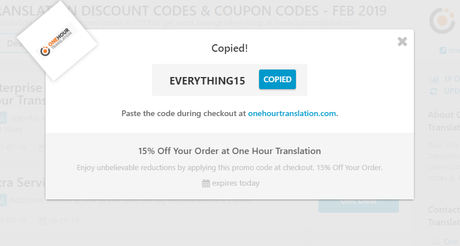 One Hour Translation 15% Off Discount Coupon 2019 (100% Verified)