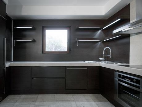 Gray Kitchen Cabinets with Black Counter