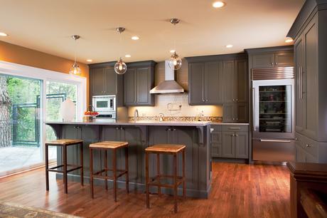 Gray Cabinets And Wooden Floor