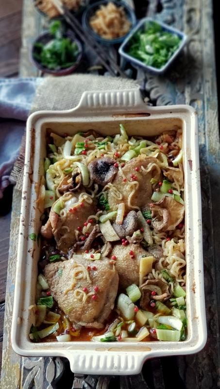 asian chicken and ramen noodles
