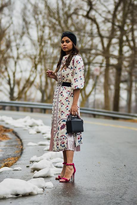 metallic pink skirt, shirtdress, outfit idea, oot, DC blogger, Fashion, style, turban hat, skirtv with dress outfit, saumya shiohare, myriad musings 