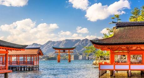 Centuries-old Itsukushima shrine on Miyajima island in Japan