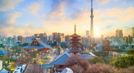 Sensoji Temple against the Tokyo skyline