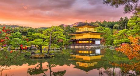 Enchanting Travels Japan Tours Kyoto, Japan at Kinkaku-ji, The Temple of the Golden Pavilion at dusk