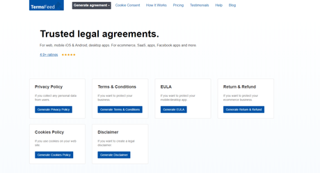 TermsFeed Review 2019: Legit Legal Agreements & Policy Generator(9 Stars)