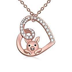 Image: TUSHUO Delicate Cute Hollow Heart Lovely Pig Pendant Necklace Piggy Crystal Jewelry for Women Girls Birthday