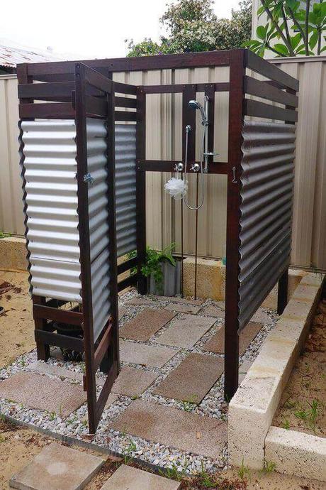 Outdoor Shower Ideas Box with Galvanized Wall - Harptimes.com