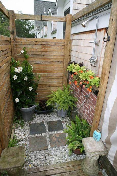 Outdoor Shower Ideas with Potted Plants - Harptimes.com