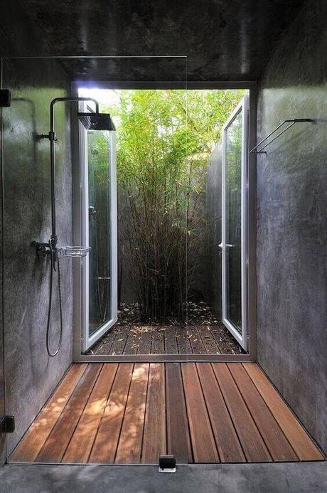 Outdoor Shower Ideas Modern Shower Design with Wood Flooring - Harptimes.com