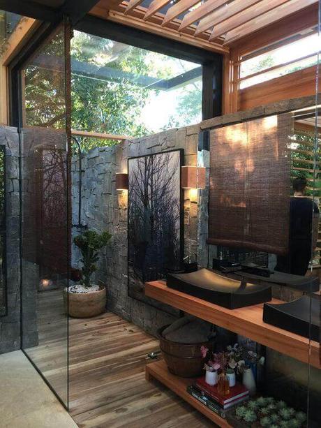 Outdoor Shower Ideas Forest House Bathroom - Harptimes.com