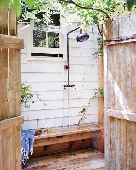 Simple Outdoor Shower Ideas with Bench - Harptimes.com