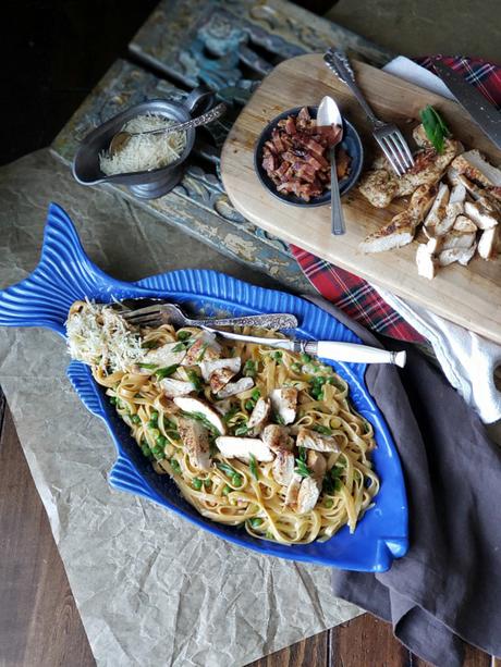 chicken linguine with peas and green onions