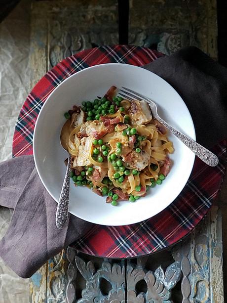 chicken linguine with peas and green onions